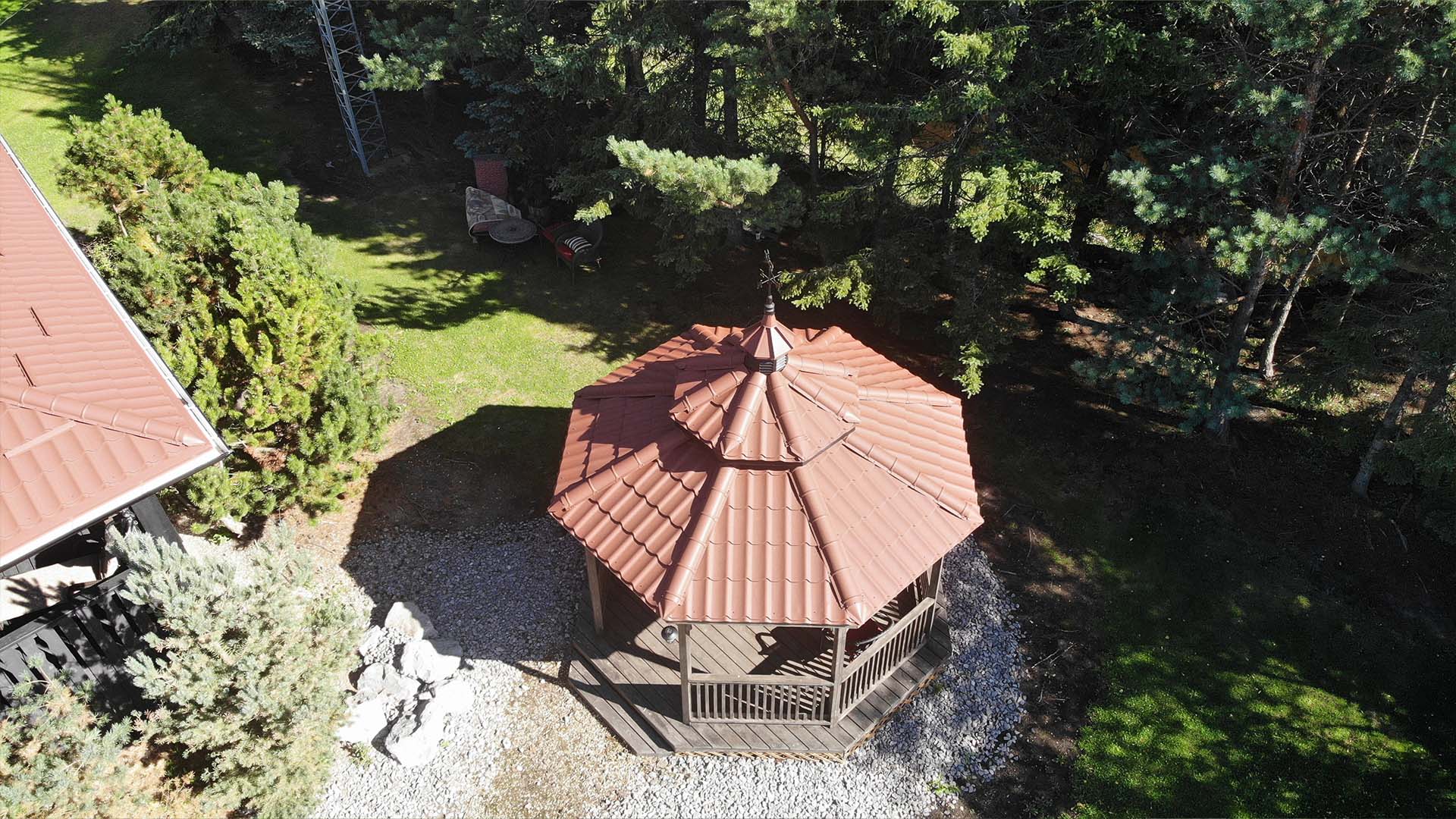 Cherry red European metal tile gazebo by IronWrap
